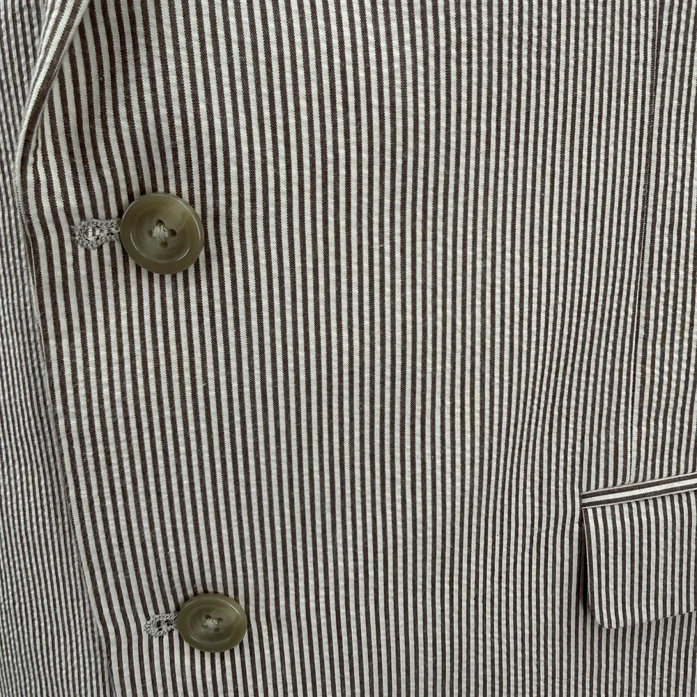 Chaps Men's Seersucker Blazer 46L Brown Stripe Cotton‎ Summer Sport Coat Preppy